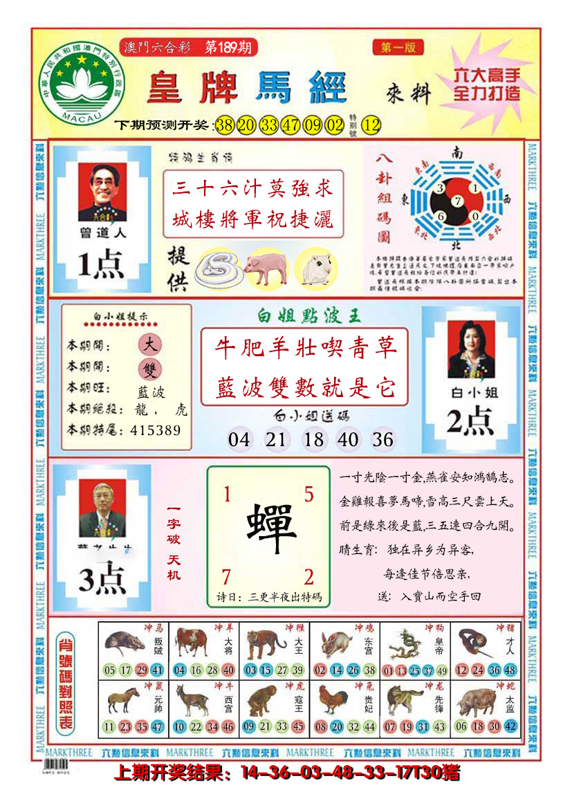 2024189期澳门皇牌马经