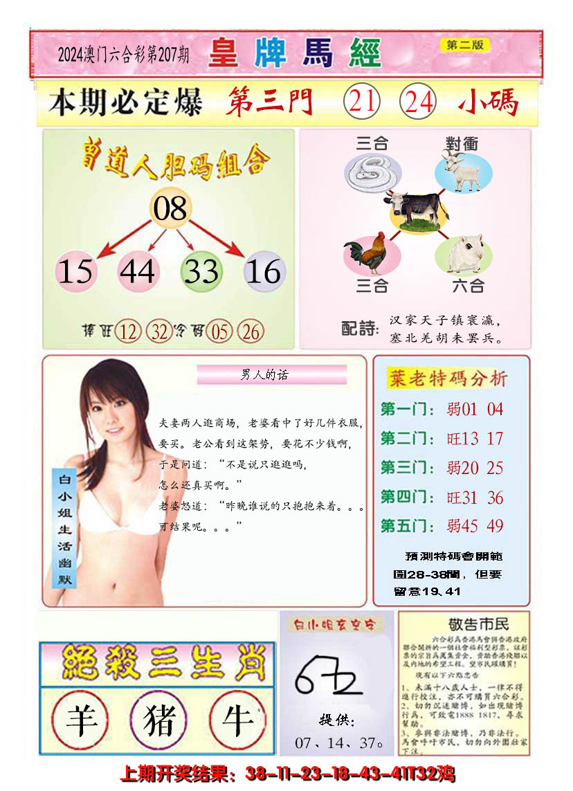 2024207期澳门皇牌马经B