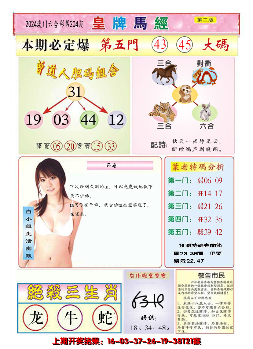 2024204期澳门皇牌马经B