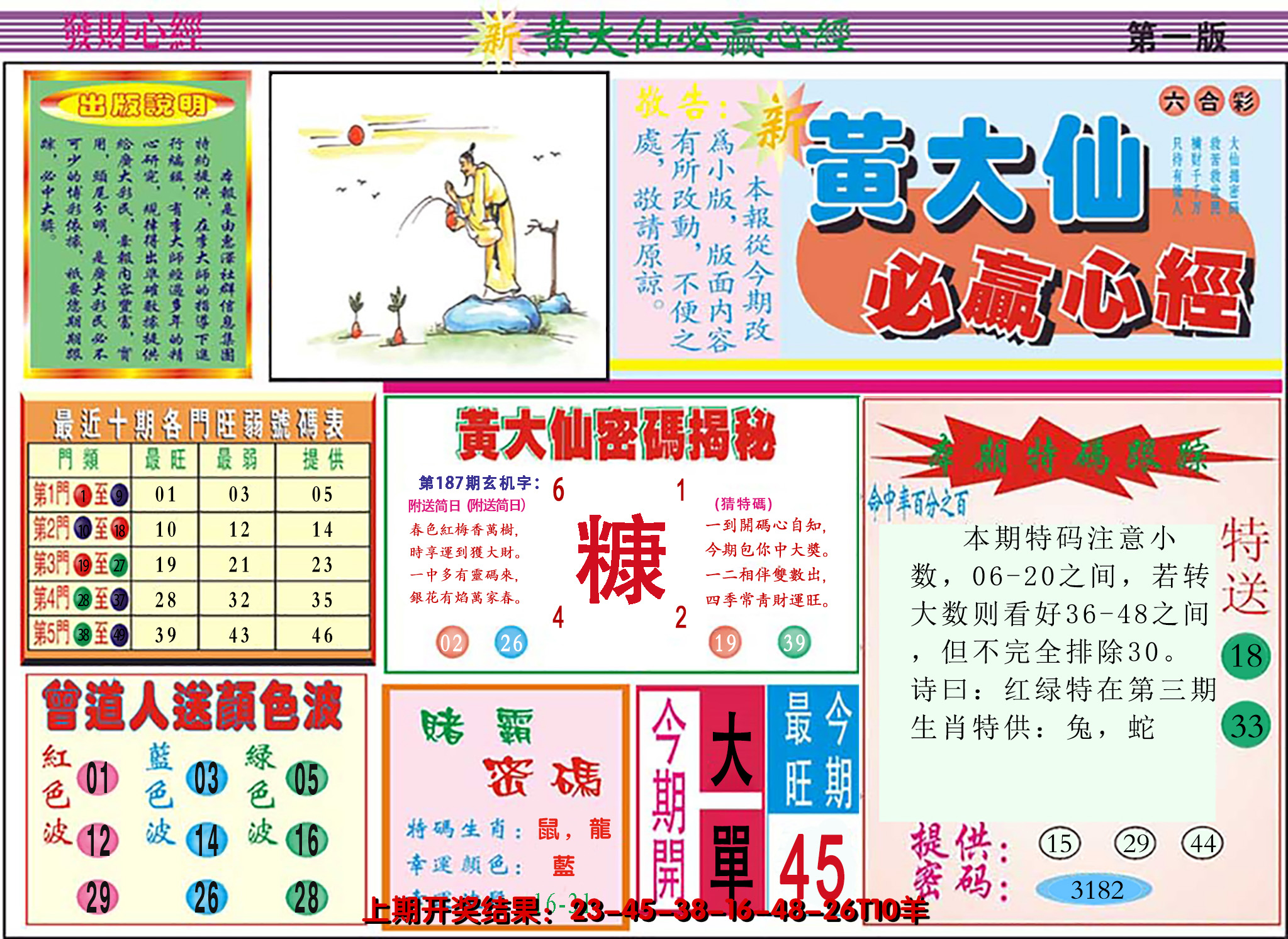 2024187期澳门黄大仙必赢心经
