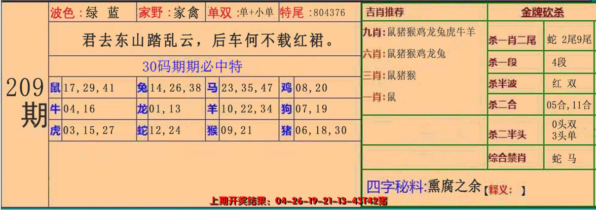 2024209期30码中特