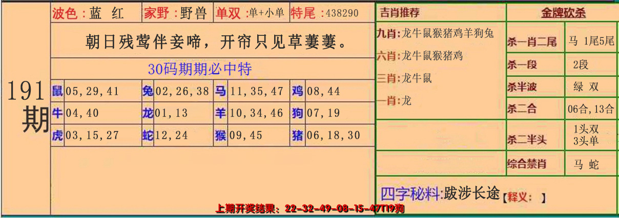 2024191期30码中特