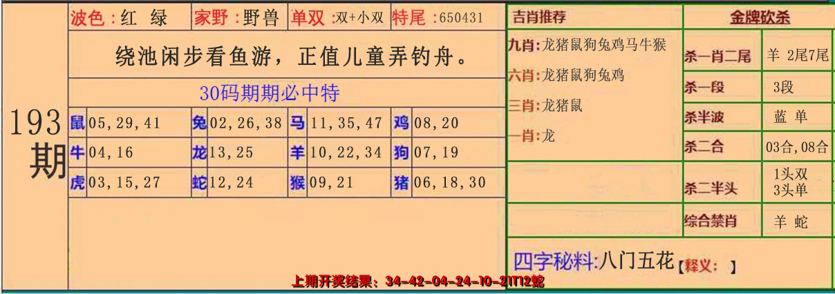 2024193期30码中特