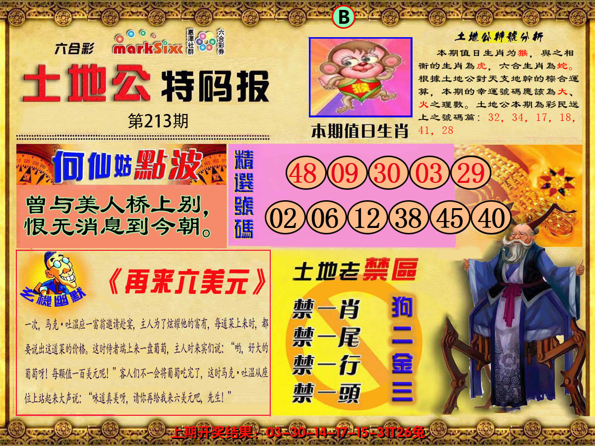 2024213期土地公特码报B