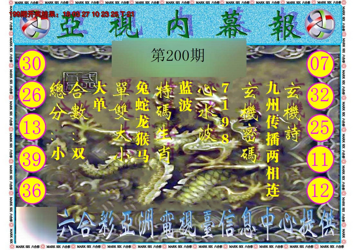 2024200期亚视内幕报