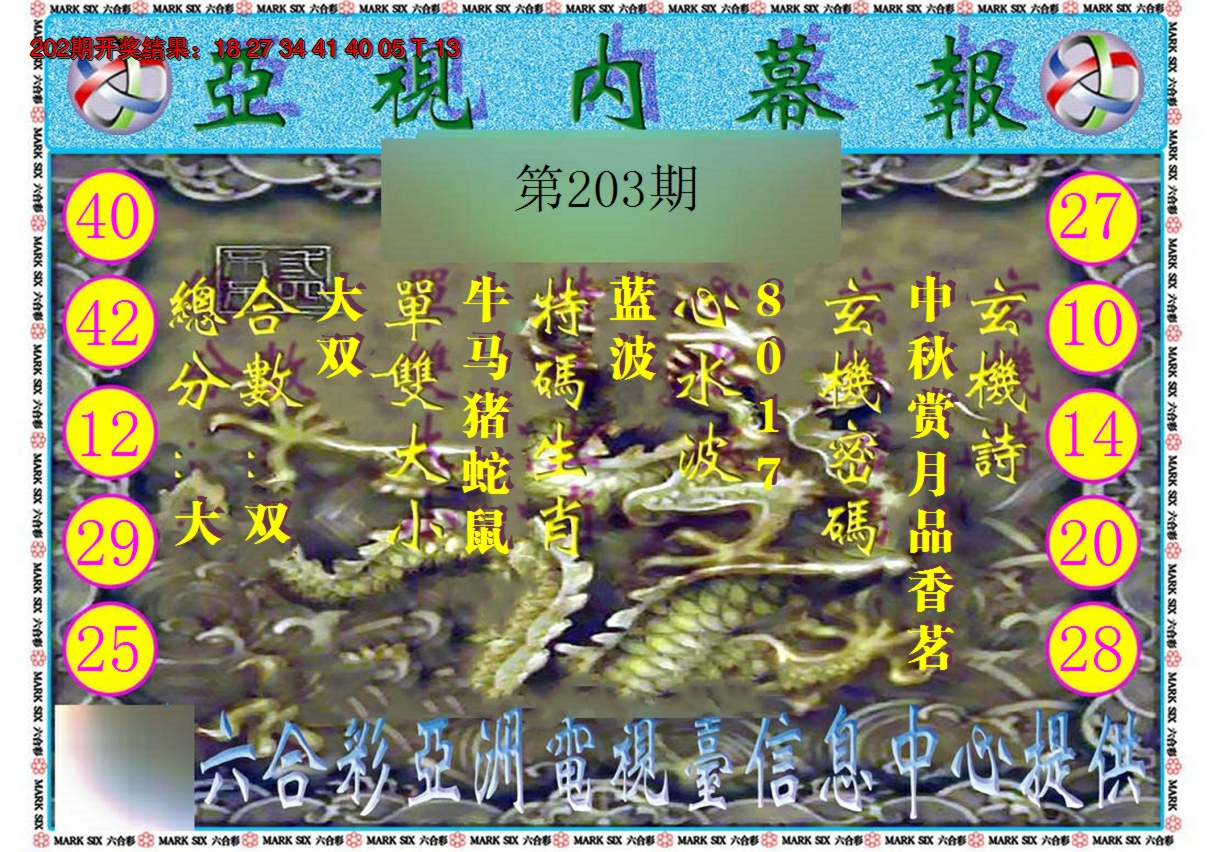 2024203期亚视内幕报