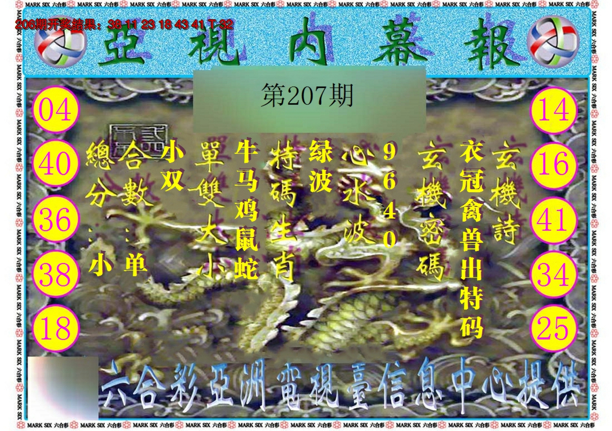 2024207期亚视内幕报