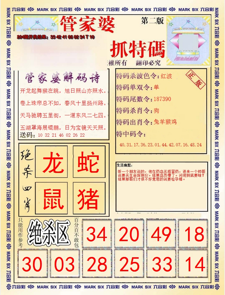 2024205期管家婆抓特码B
