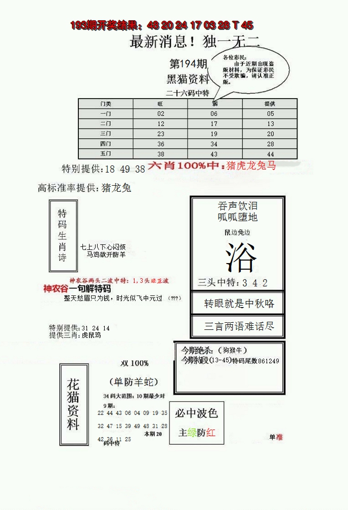 2024194期独一无二(正)