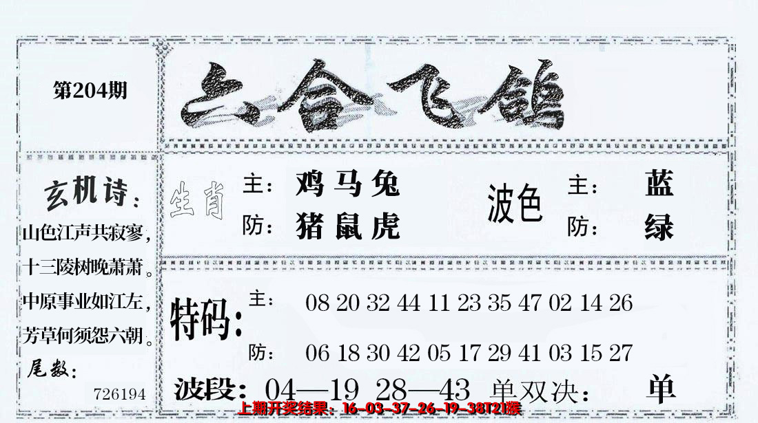 2024204期六合飞鸽