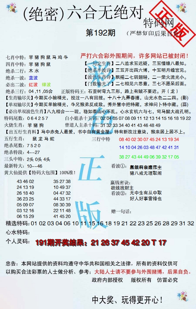 2024192期六合无绝对