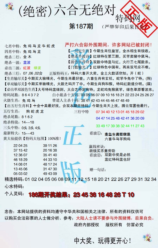 2024187期六合无绝对