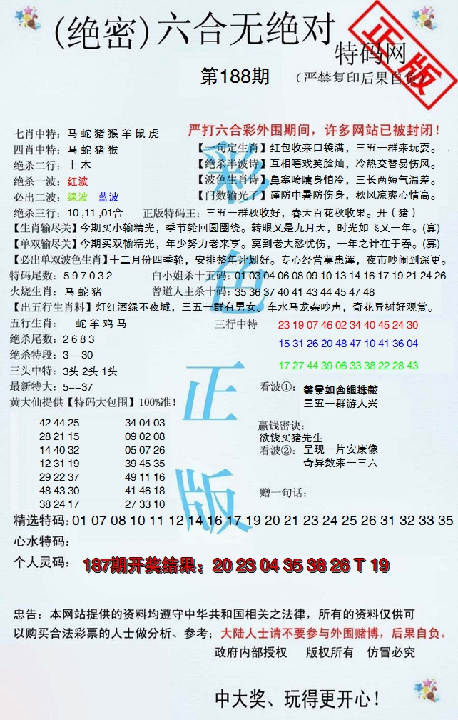 2024188期六合无绝对