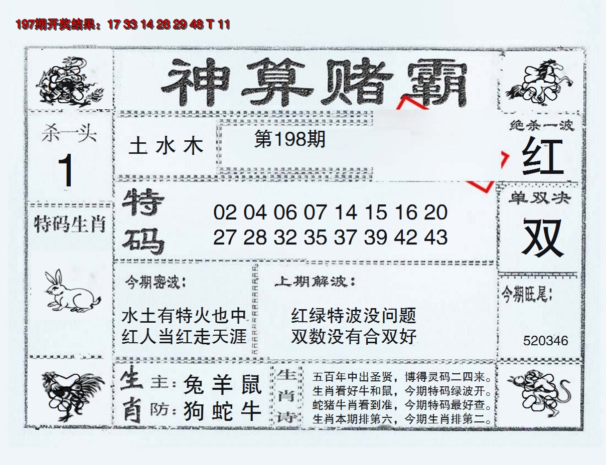 2024198期神算赌霸