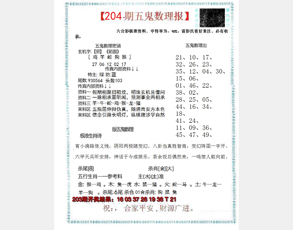 2024204期五鬼数理报