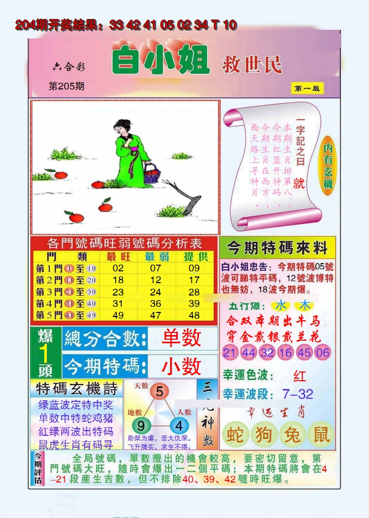 2024205期白小姐救世民A