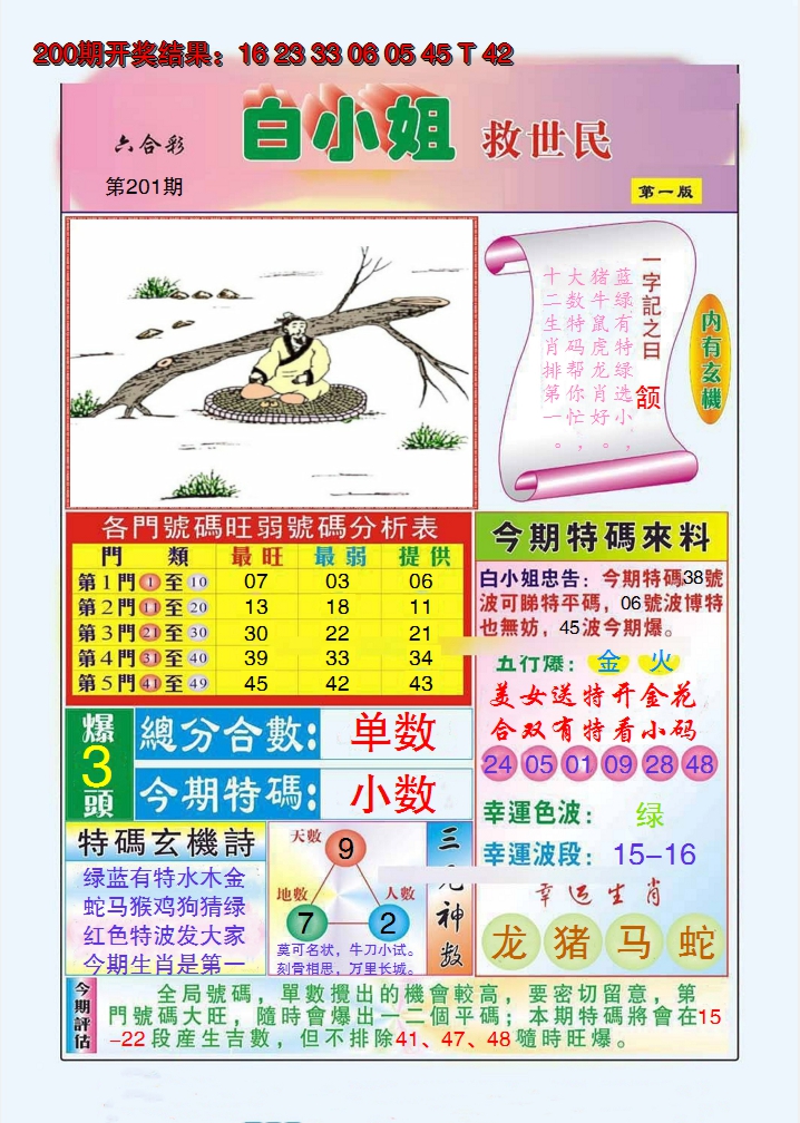 2024201期白小姐救世民A