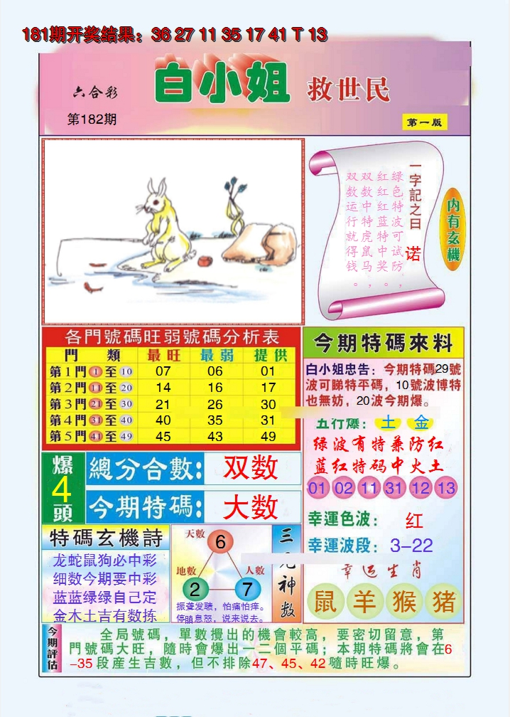 2024182期白小姐救世民A