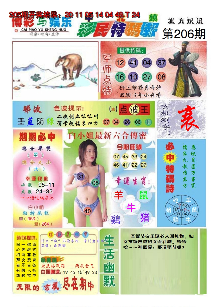 2024206期中北彩民特码报