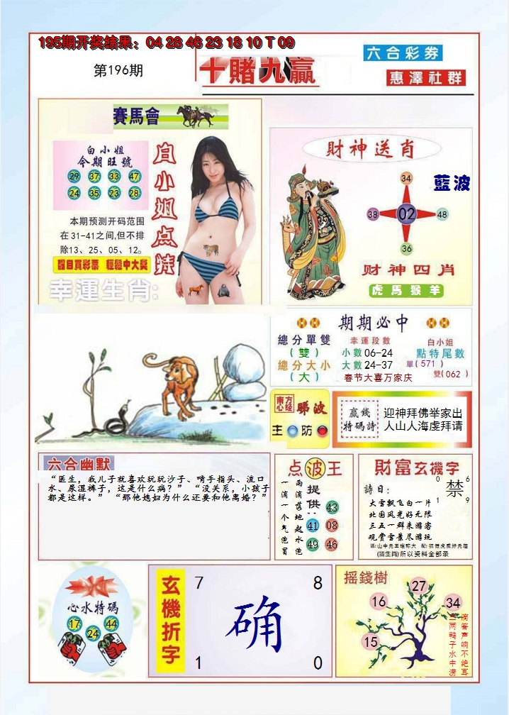 2024196期十赌九羸