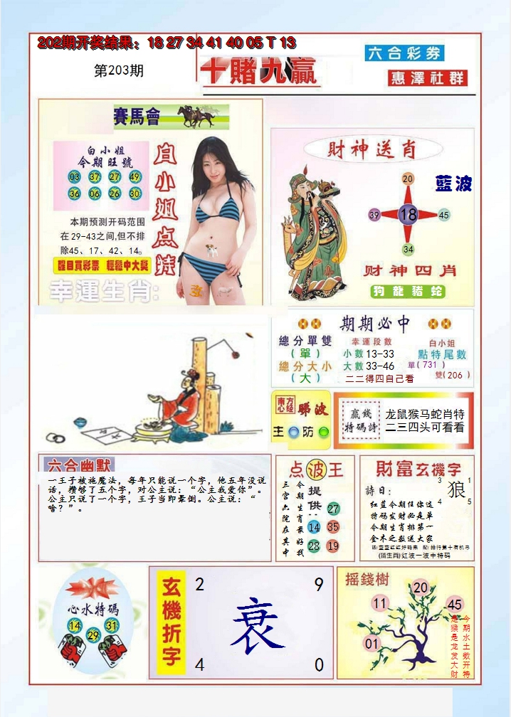 2024203期十赌九羸
