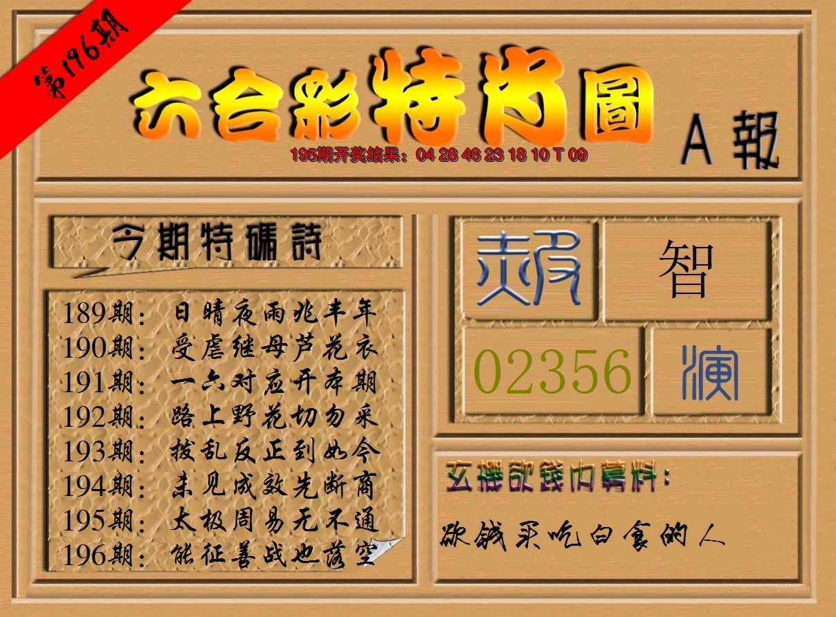 2024196期六合彩特肖图a