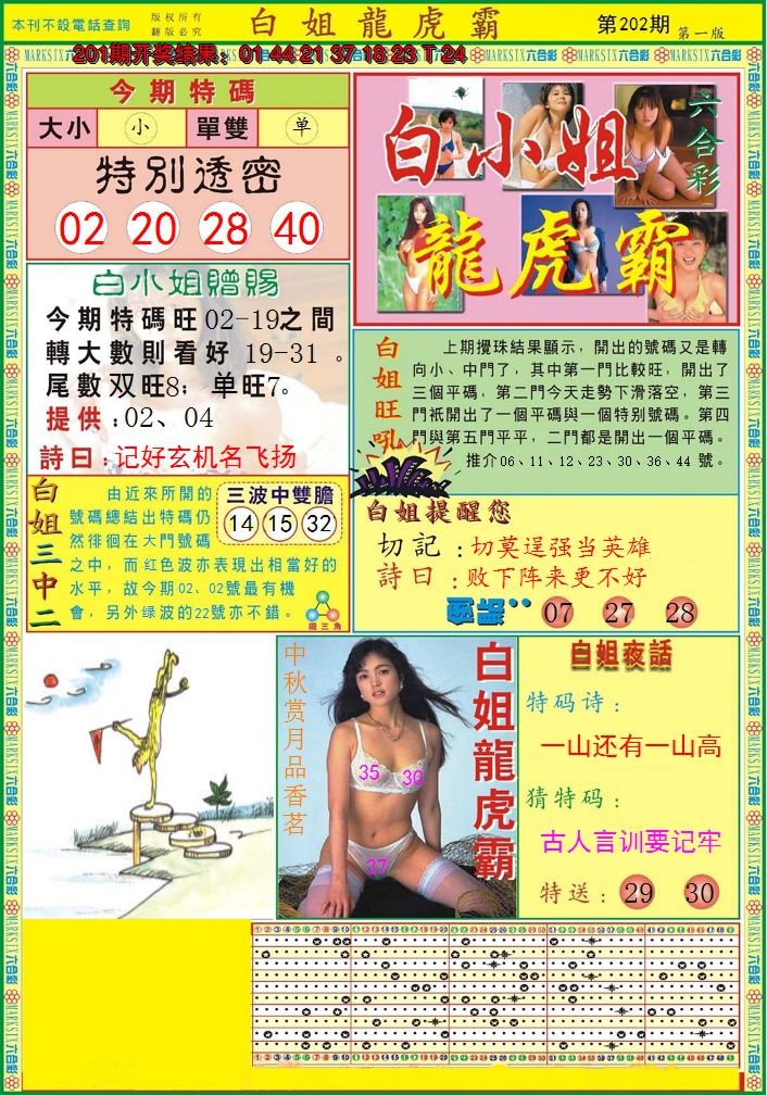 2024202期白小姐龙虎霸A