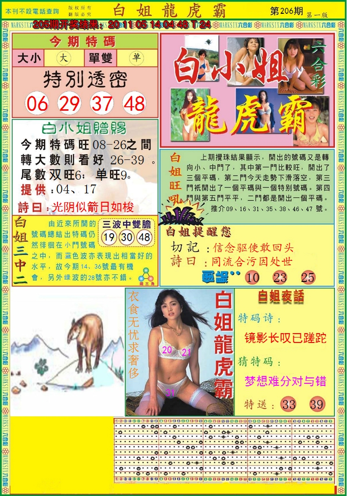 2024206期白小姐龙虎霸A