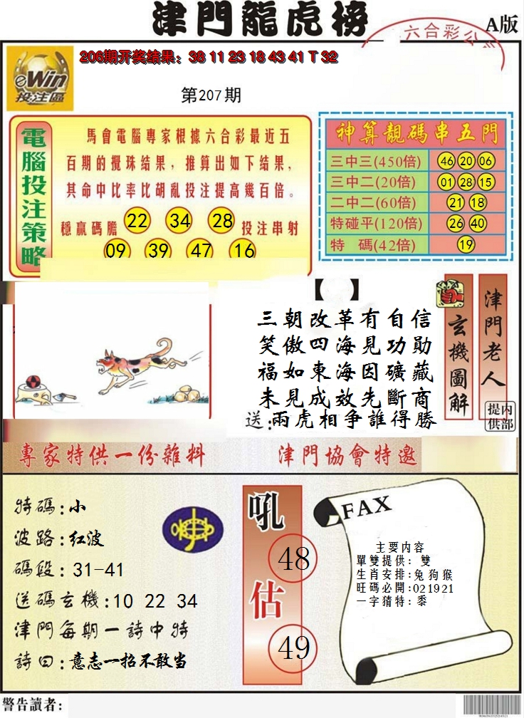 2024207期津门龙虎榜A
