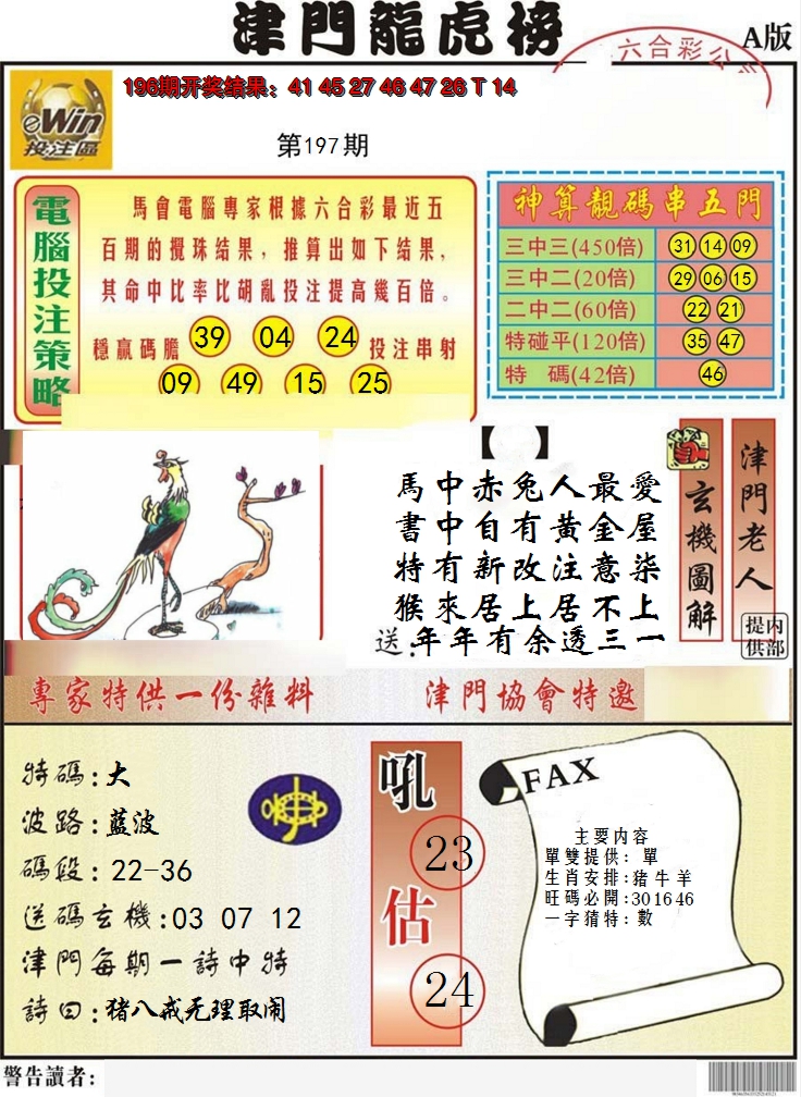 2024197期津门龙虎榜A