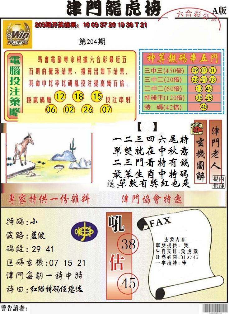 2024204期津门龙虎榜A