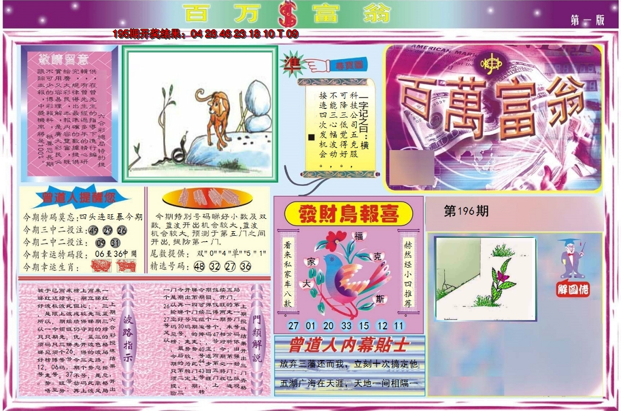 2024196期百万富翁A