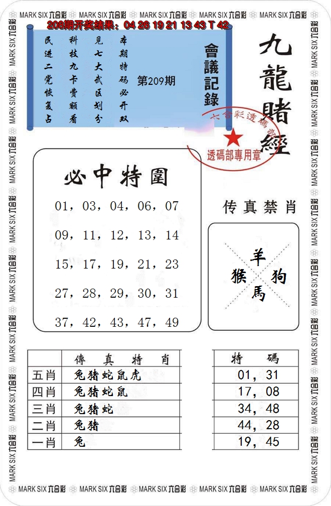 2024209期九龙赌经