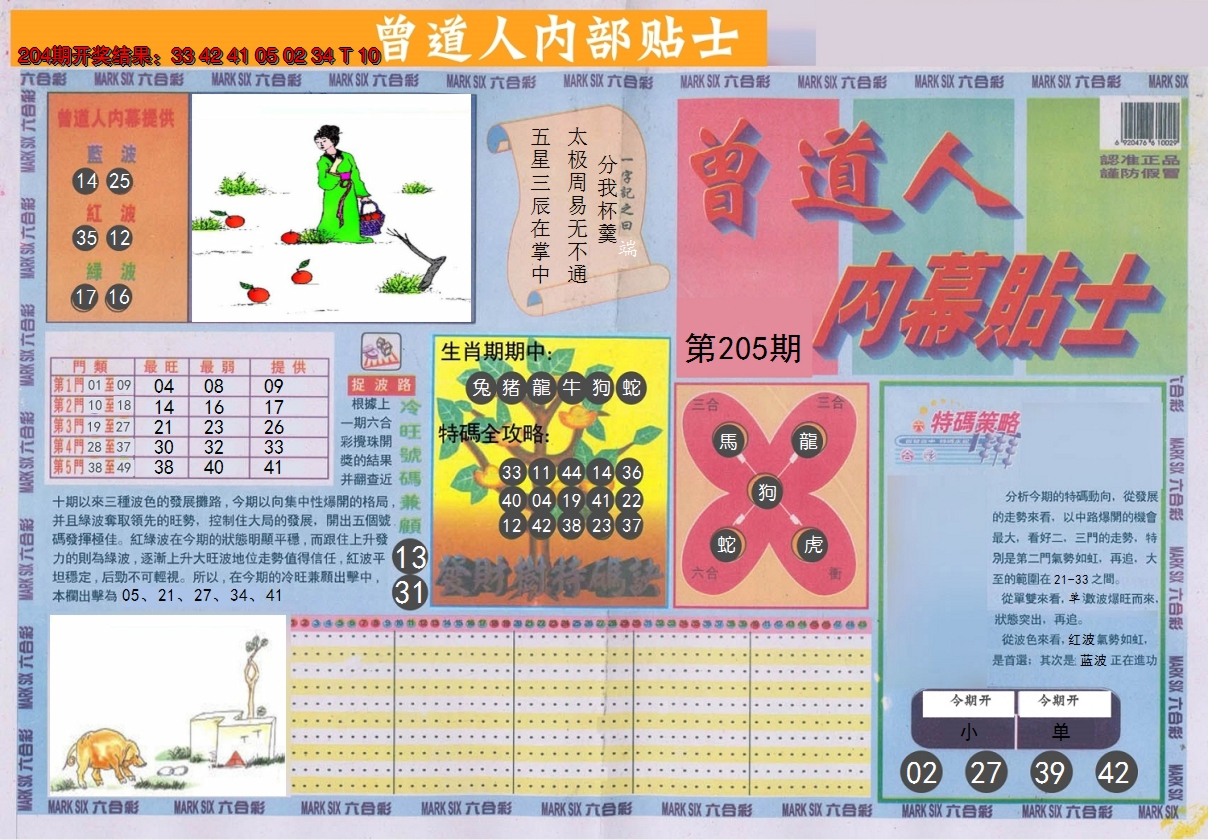 2024205期曾道人内幕贴士A
