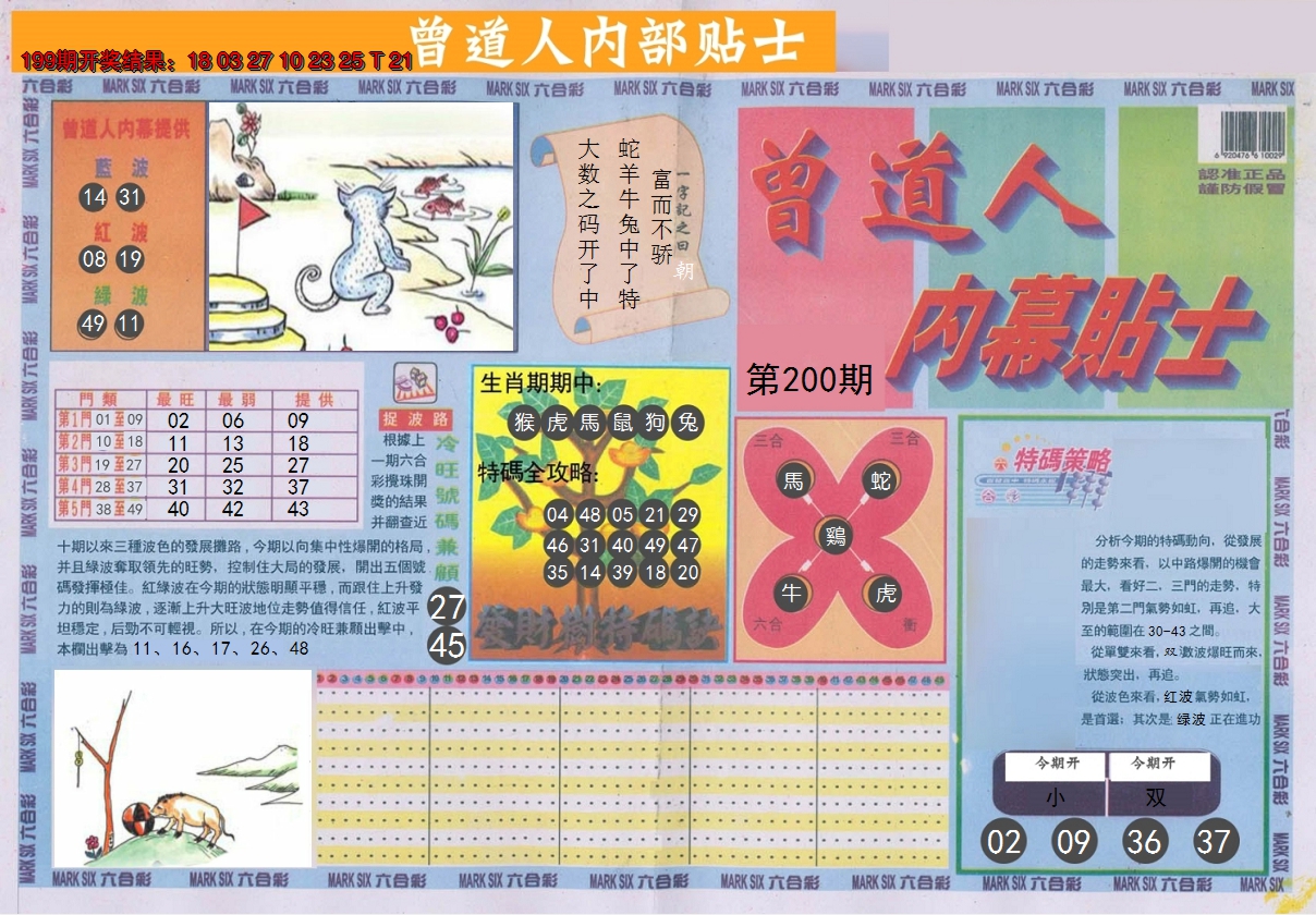 2024200期曾道人内幕贴士A