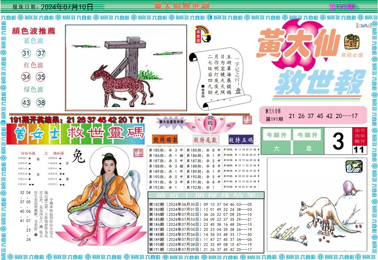 2024192期黄大仙救世A