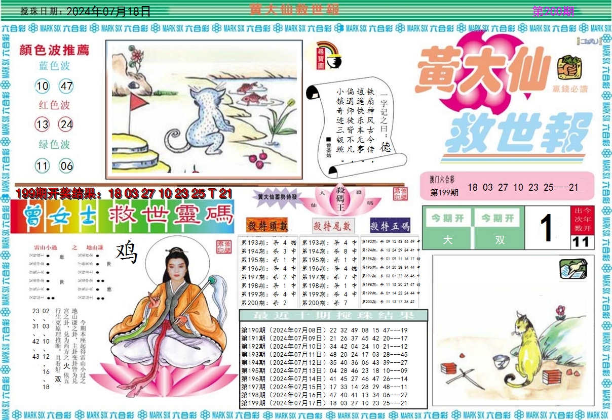 2024200期黄大仙救世A