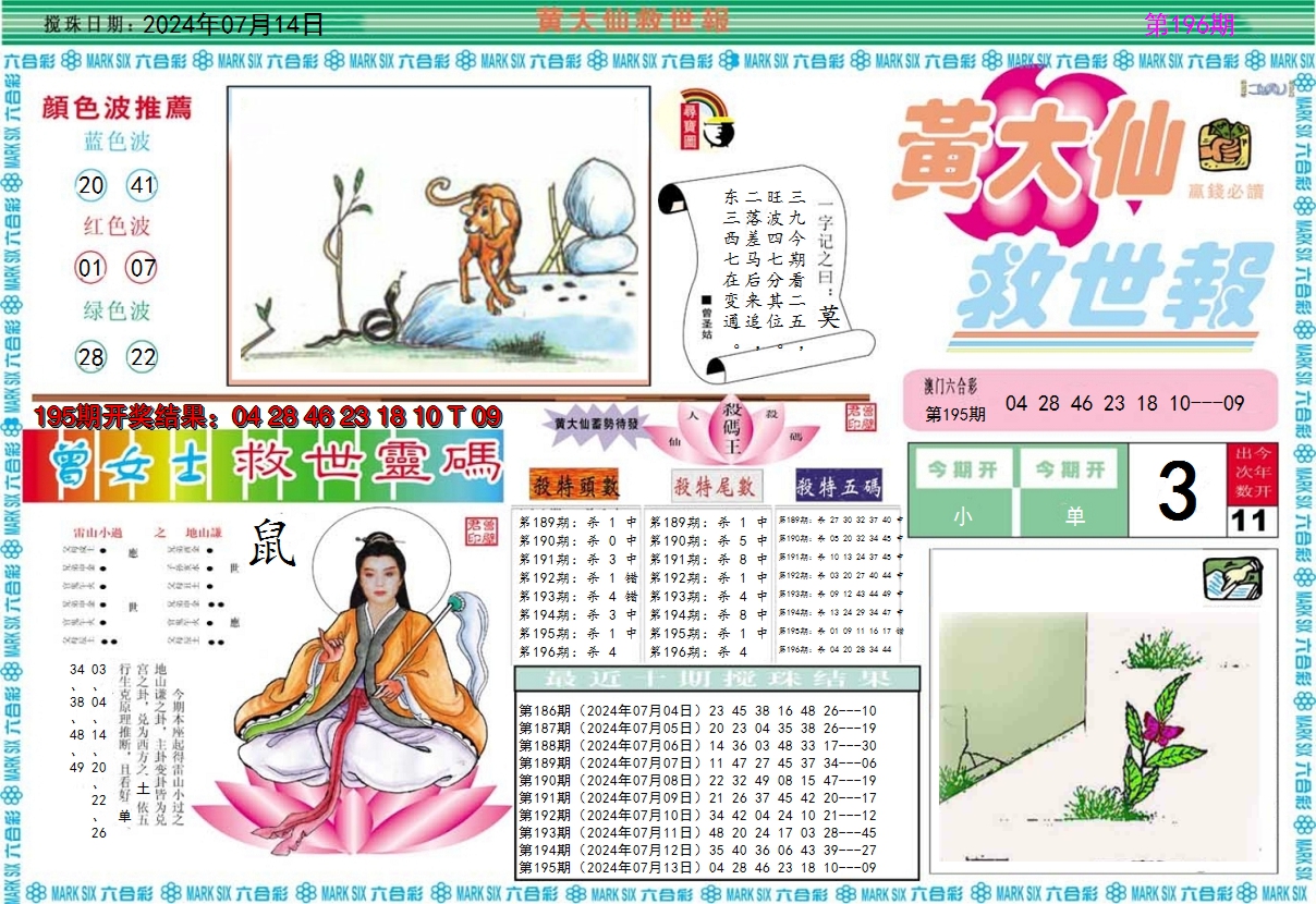 2024196期黄大仙救世A