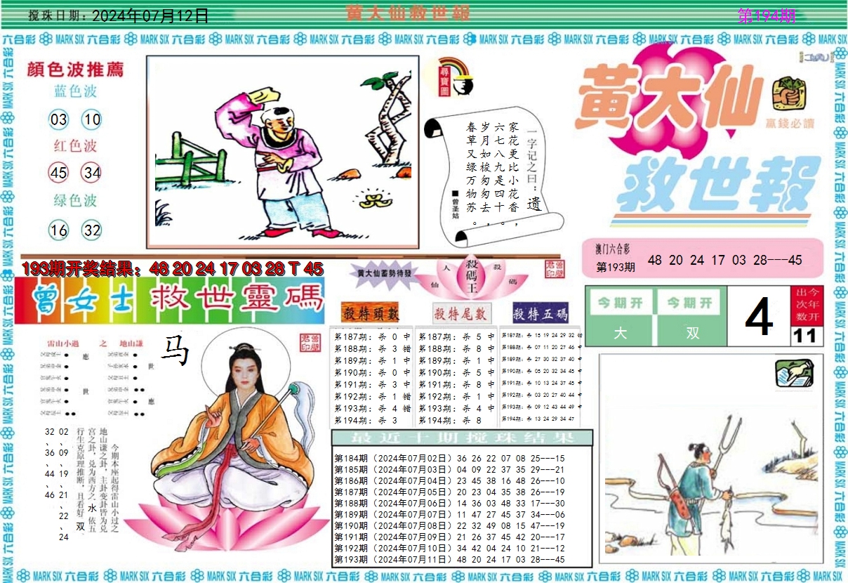 2024194期黄大仙救世A