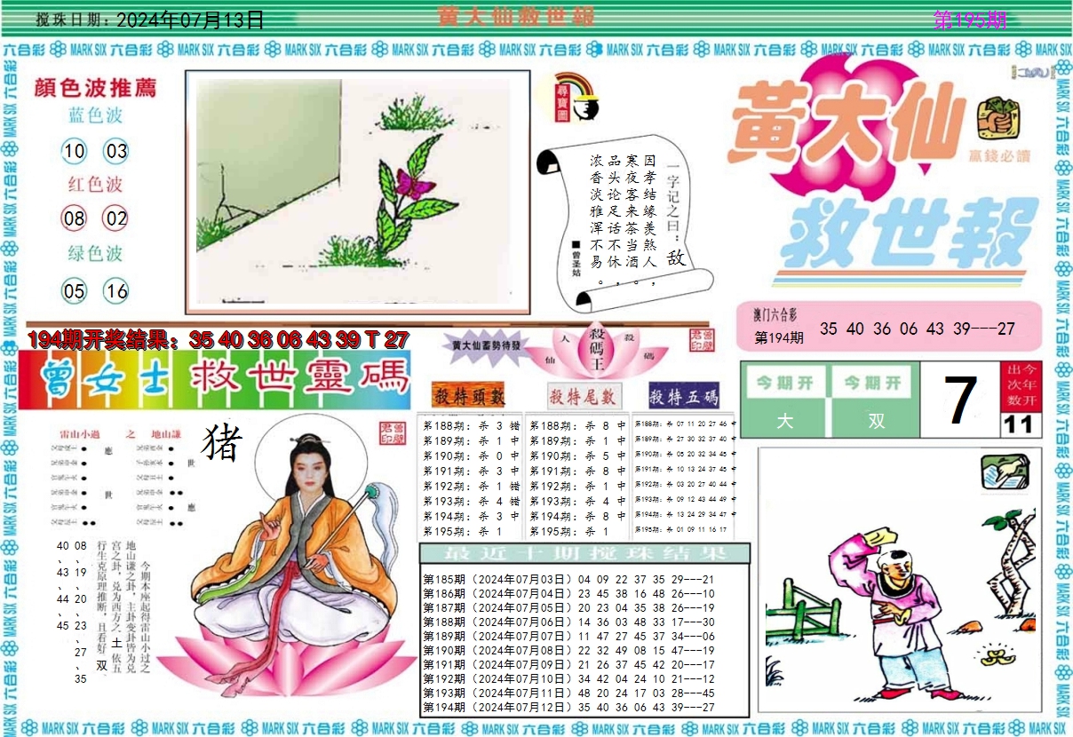 2024195期黄大仙救世A