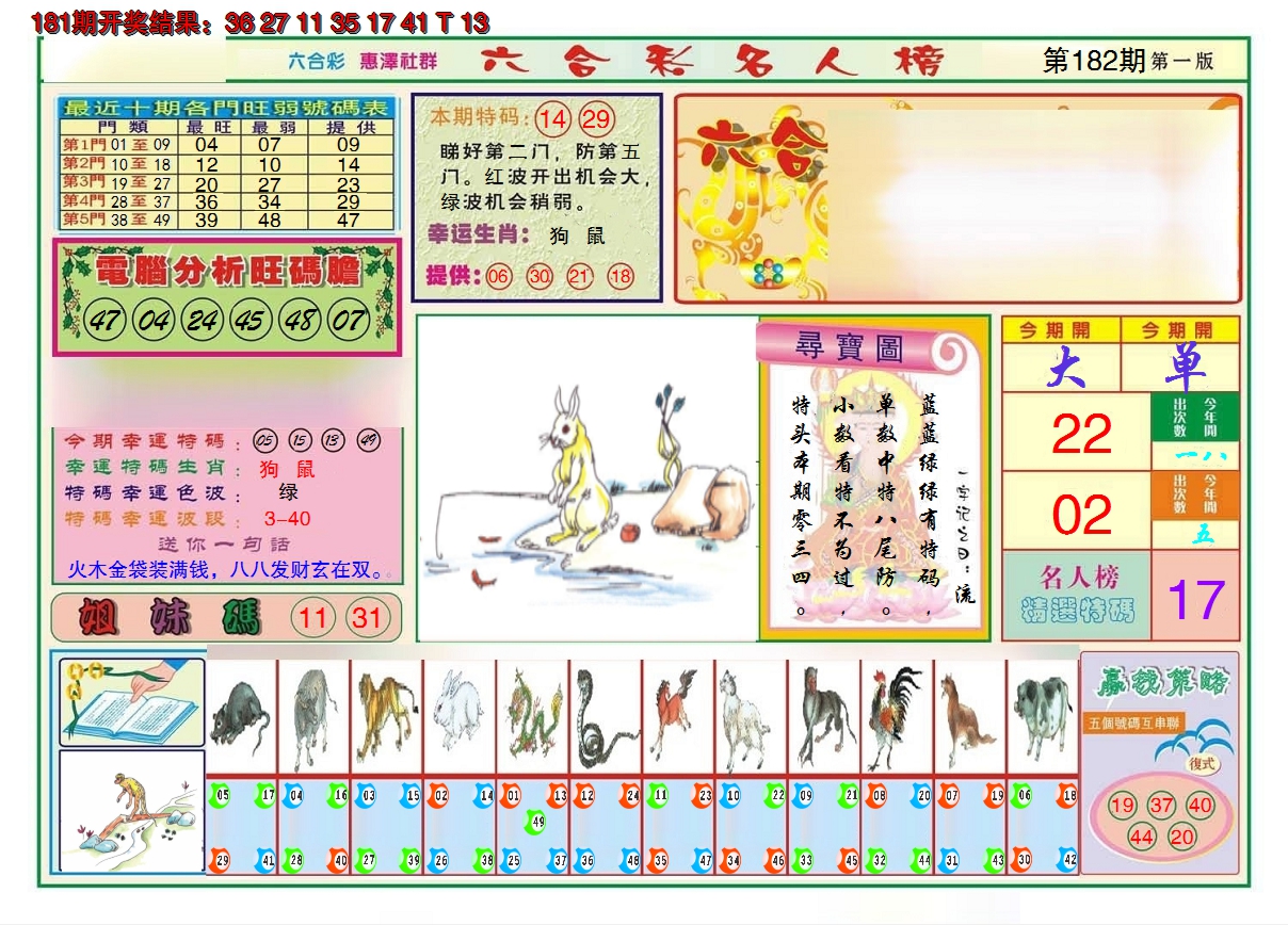 2024182期名人榜A