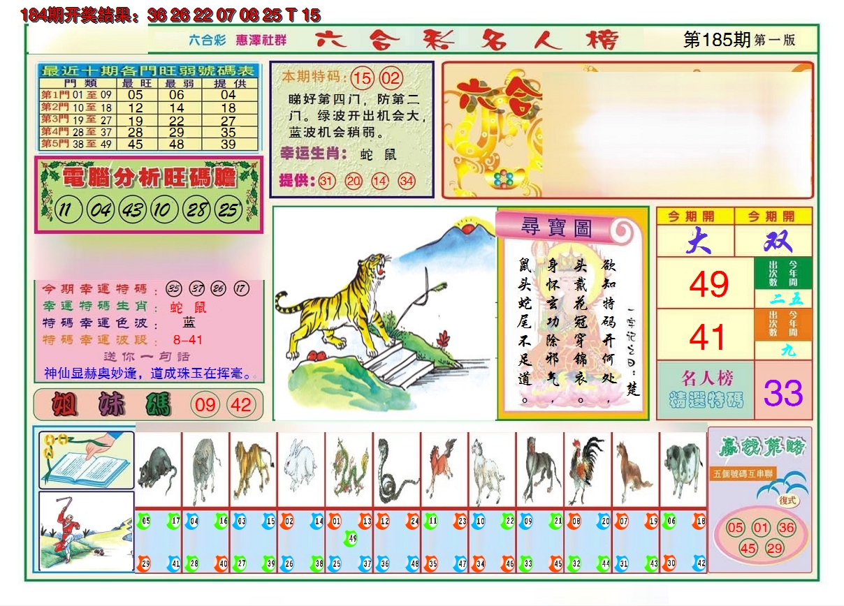 2024185期名人榜A