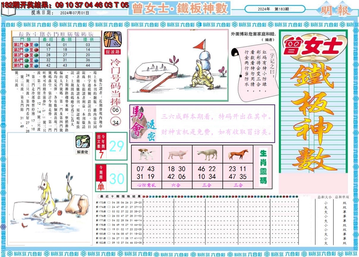 2024183期曾女士铁板神数A