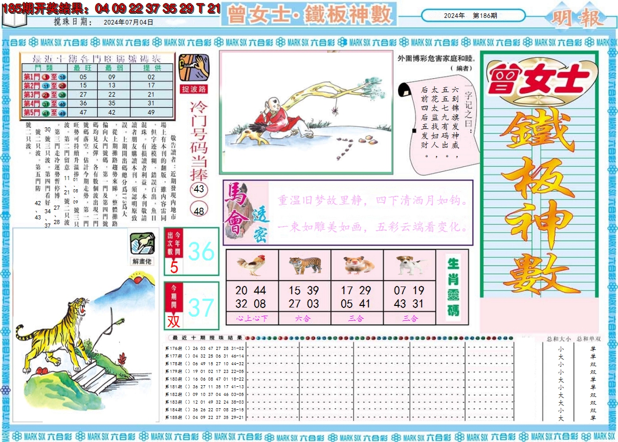 2024186期曾女士铁板神数A
