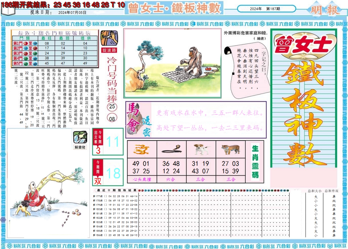 2024187期曾女士铁板神数A