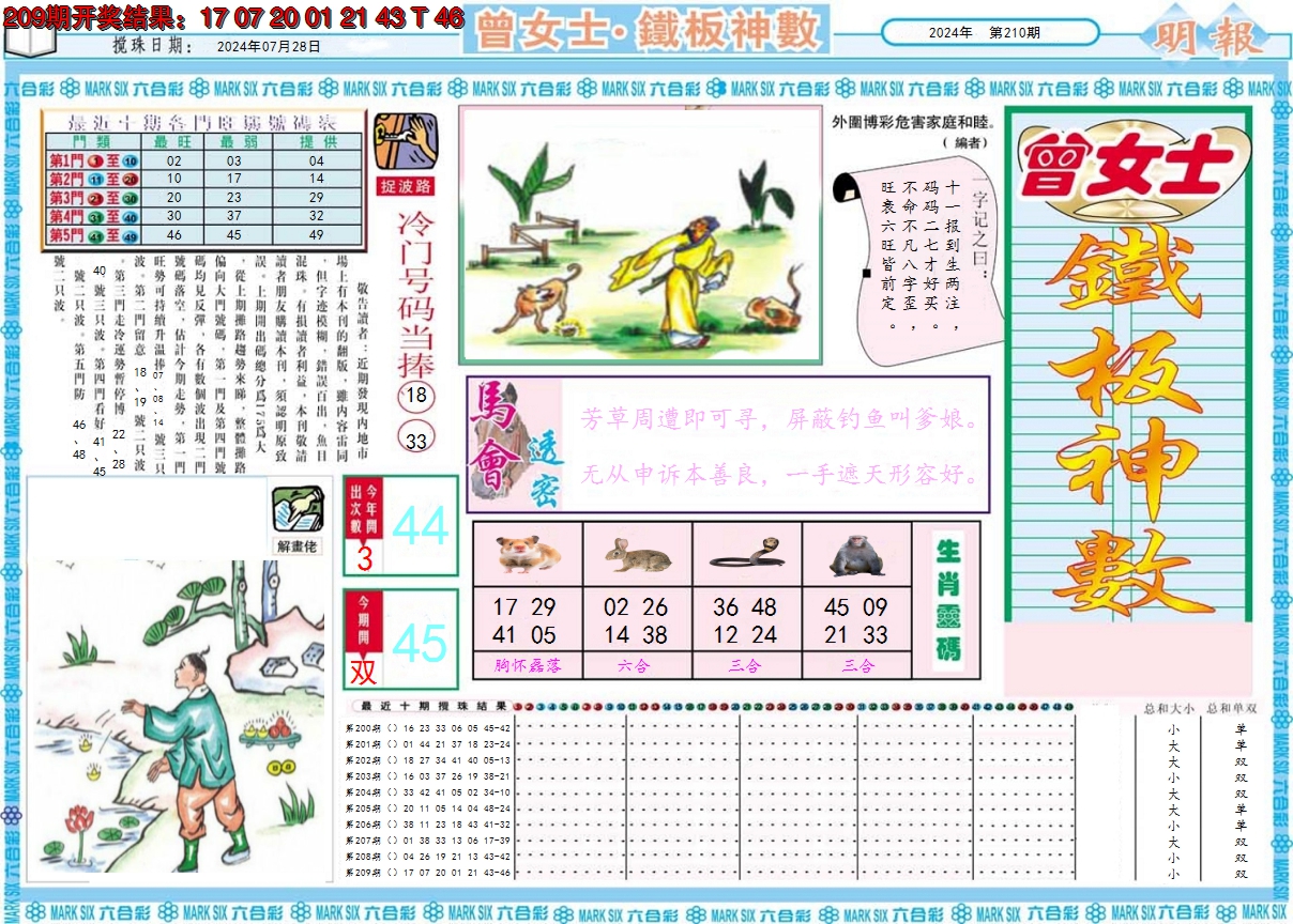2024210期曾女士铁板神数A