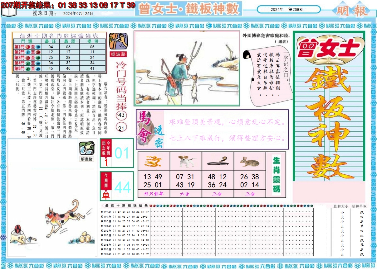 2024208期曾女士铁板神数A