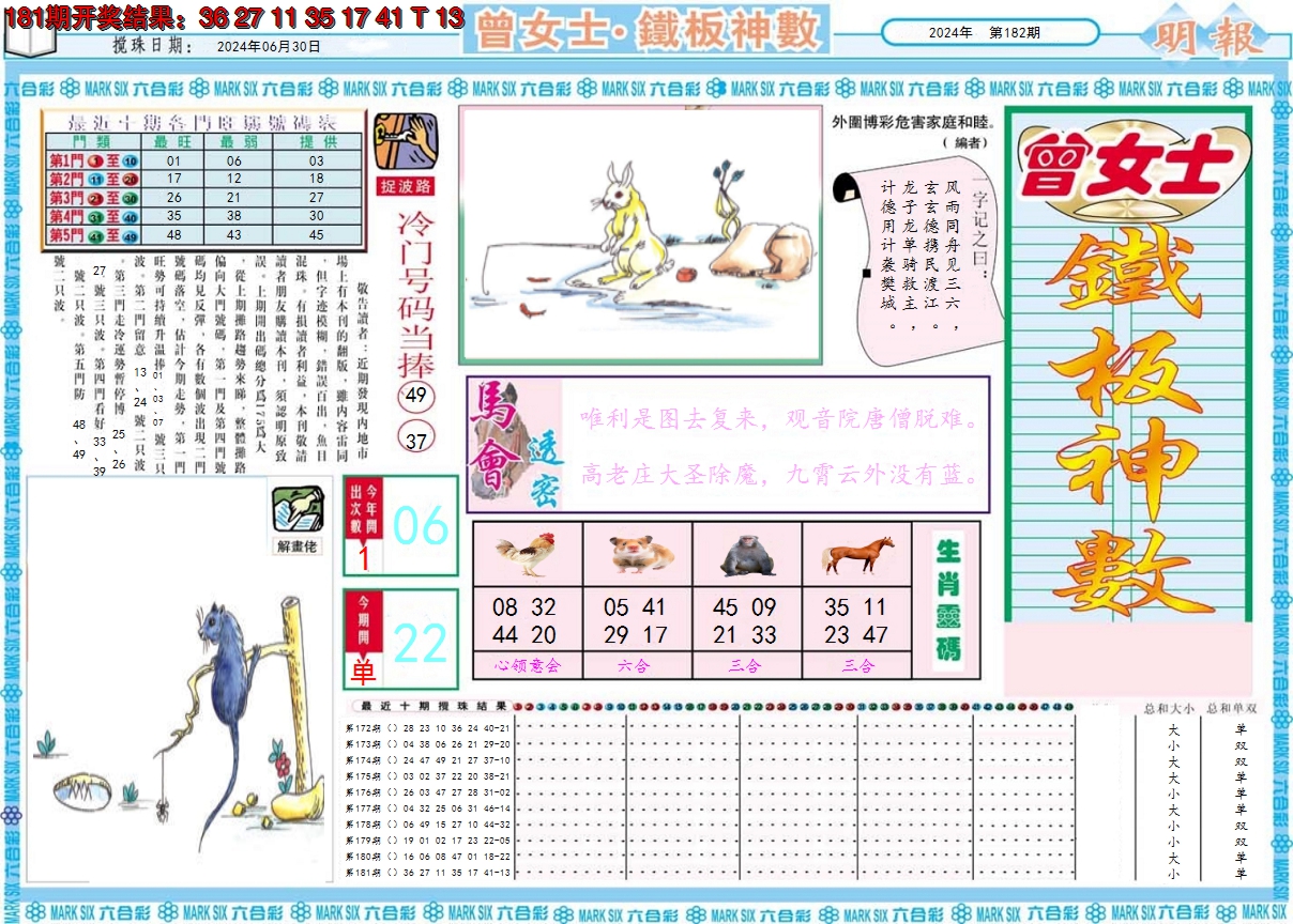 2024182期曾女士铁板神数A