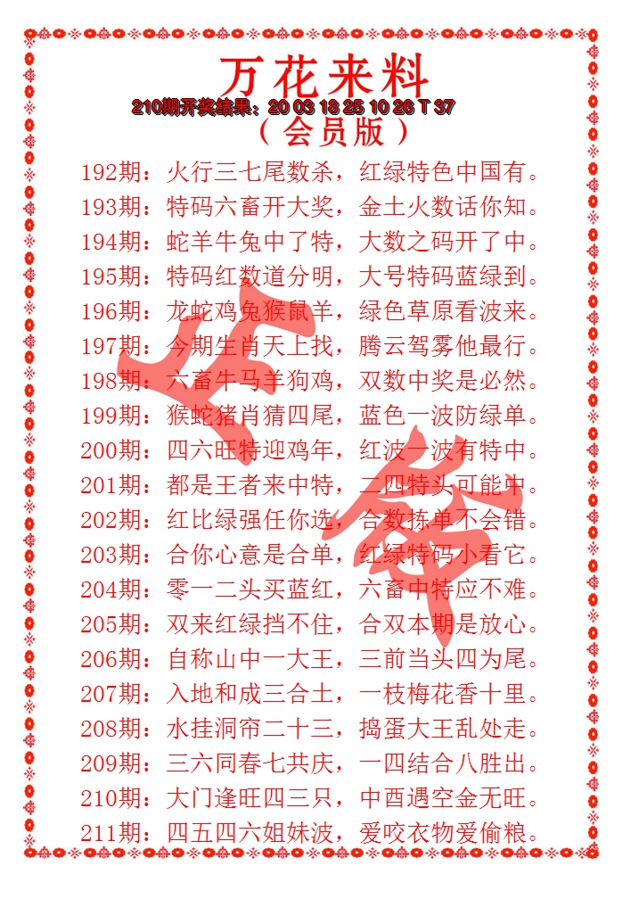 2024211期万花来料
