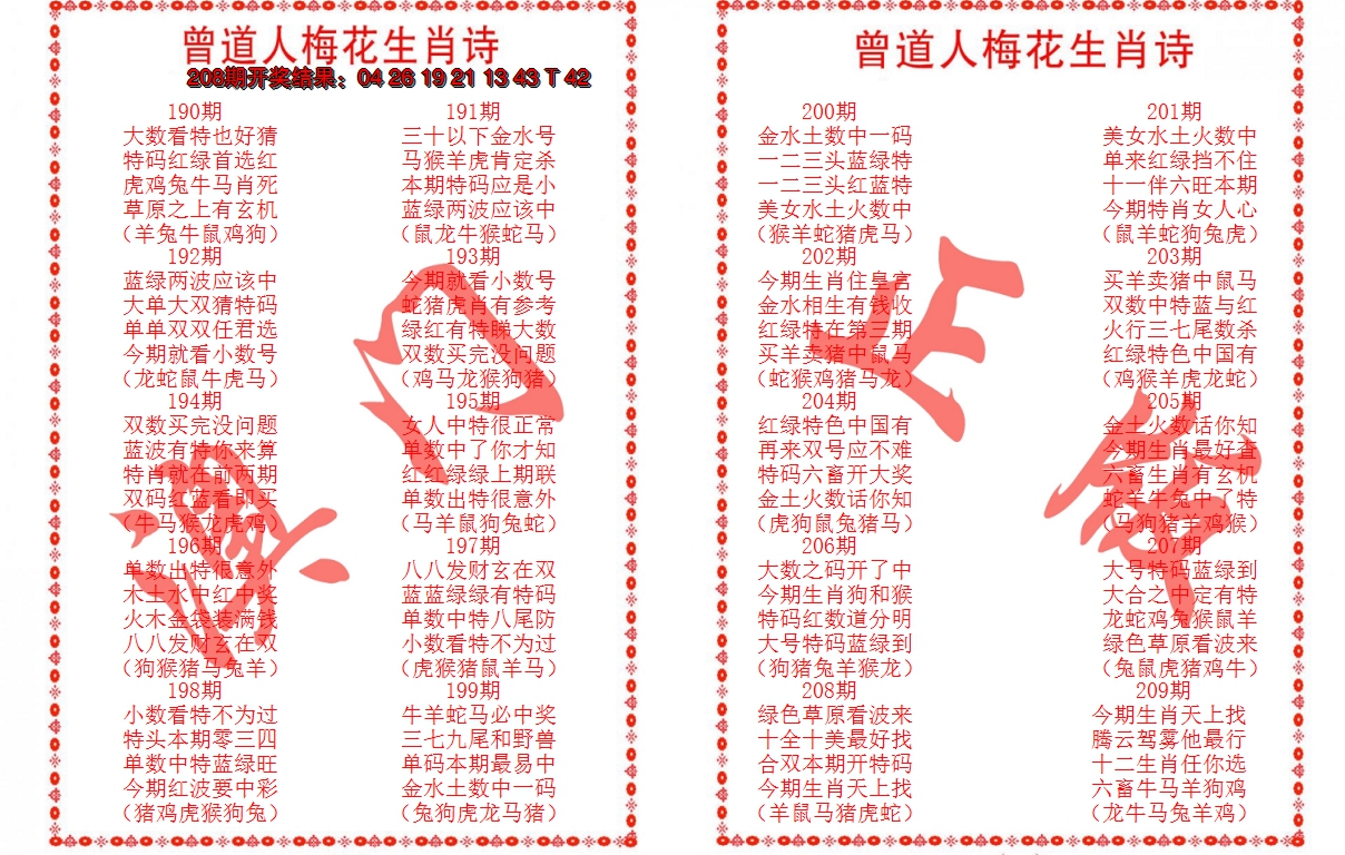 2024209期曾道人梅花生肖诗